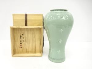 恩峰造　高麗青磁　雲鶴　花瓶